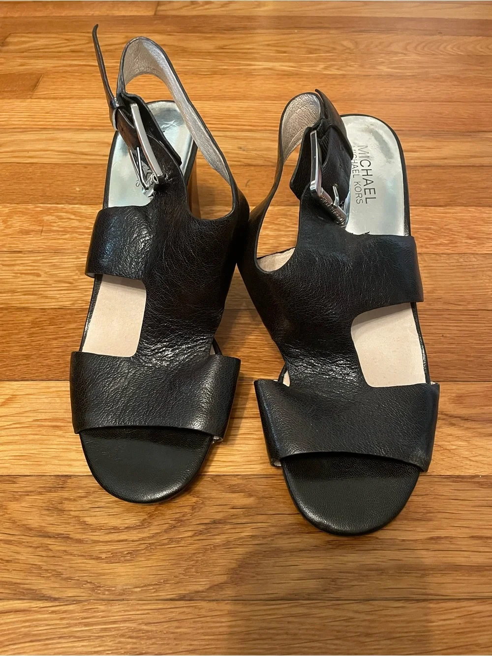 Michael Kors Black Leather Open-Toe Slingback Sandals